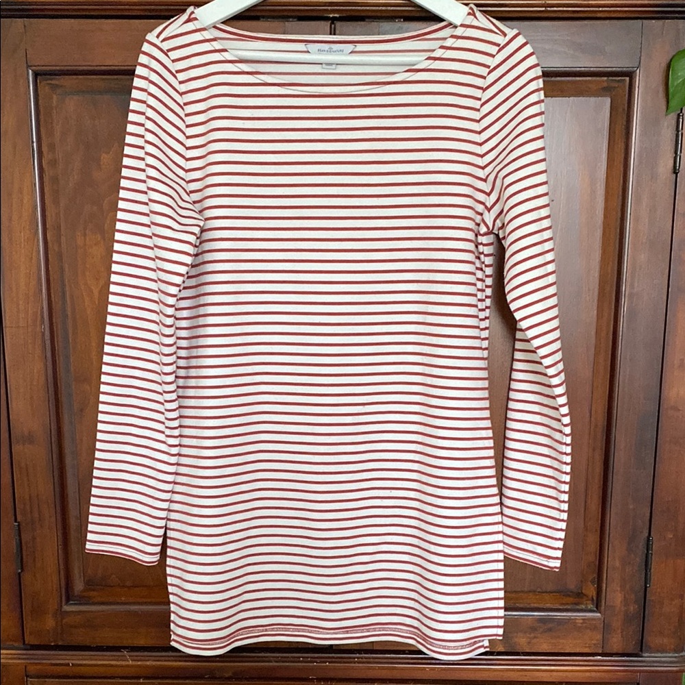 L. L. Bean Signature Coastal  white red stripe Breton tunic long sleeved boat